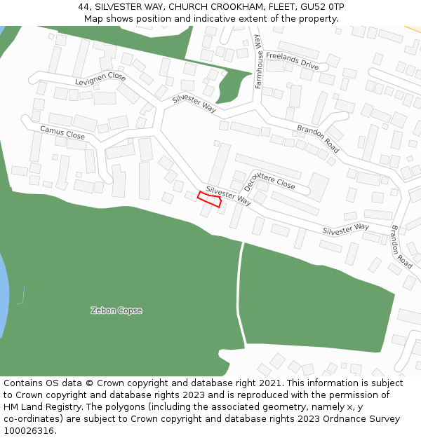 44, SILVESTER WAY, CHURCH CROOKHAM, FLEET, GU52 0TP: Location map and indicative extent of plot