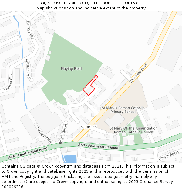 44, SPRING THYME FOLD, LITTLEBOROUGH, OL15 8DJ: Location map and indicative extent of plot