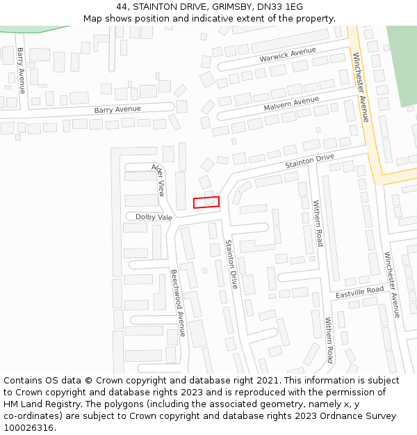 44, STAINTON DRIVE, GRIMSBY, DN33 1EG: Location map and indicative extent of plot