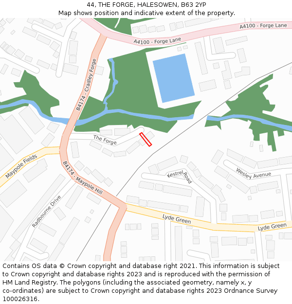 44, THE FORGE, HALESOWEN, B63 2YP: Location map and indicative extent of plot