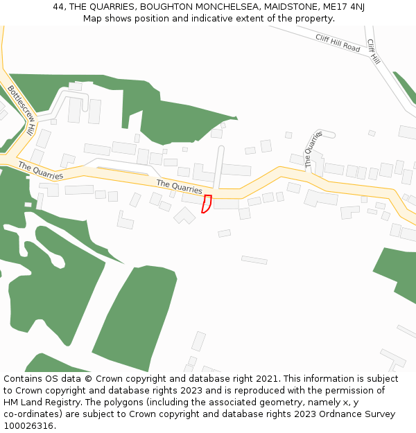 44, THE QUARRIES, BOUGHTON MONCHELSEA, MAIDSTONE, ME17 4NJ: Location map and indicative extent of plot