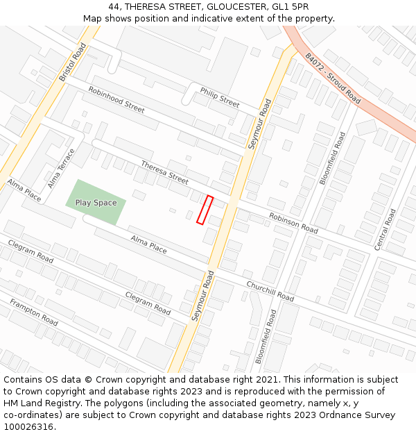 44, THERESA STREET, GLOUCESTER, GL1 5PR: Location map and indicative extent of plot