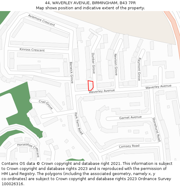 44, WAVERLEY AVENUE, BIRMINGHAM, B43 7PR: Location map and indicative extent of plot