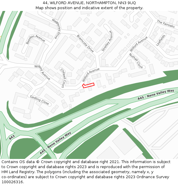 44, WILFORD AVENUE, NORTHAMPTON, NN3 9UQ: Location map and indicative extent of plot