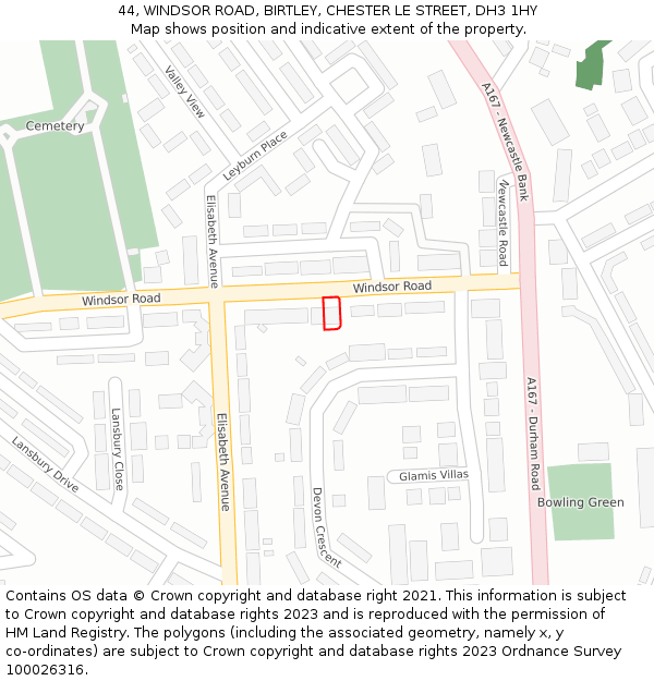 44, WINDSOR ROAD, BIRTLEY, CHESTER LE STREET, DH3 1HY: Location map and indicative extent of plot