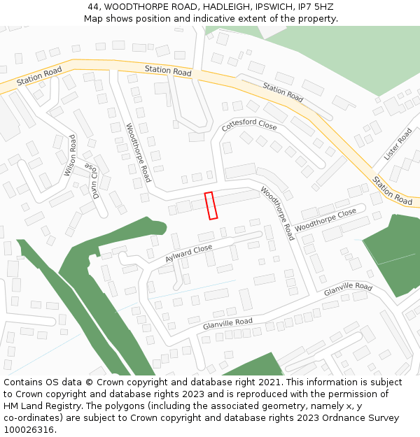 44, WOODTHORPE ROAD, HADLEIGH, IPSWICH, IP7 5HZ: Location map and indicative extent of plot