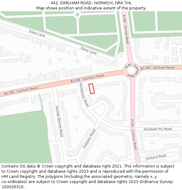 442, EARLHAM ROAD, NORWICH, NR4 7HL: Location map and indicative extent of plot