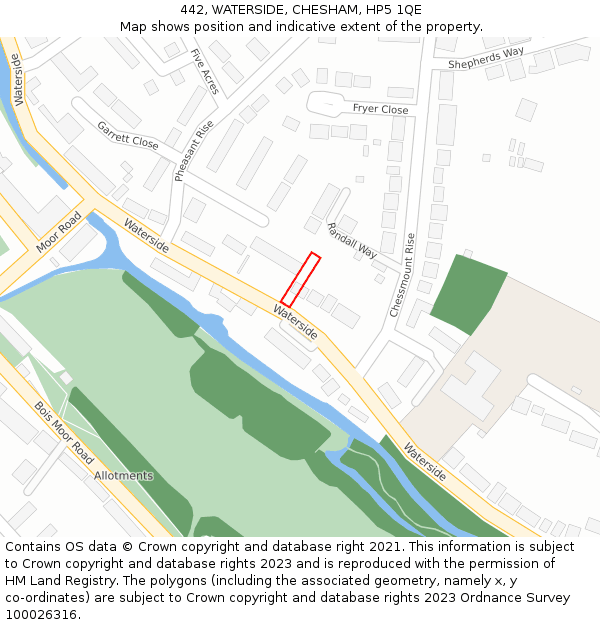 442, WATERSIDE, CHESHAM, HP5 1QE: Location map and indicative extent of plot