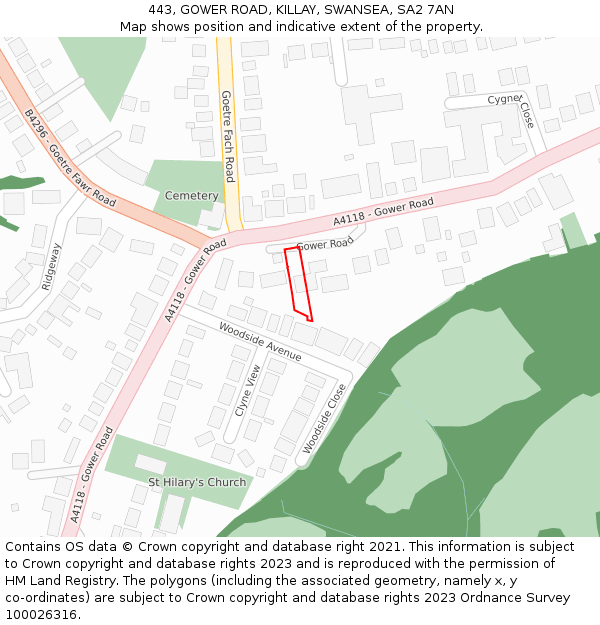 443, GOWER ROAD, KILLAY, SWANSEA, SA2 7AN: Location map and indicative extent of plot