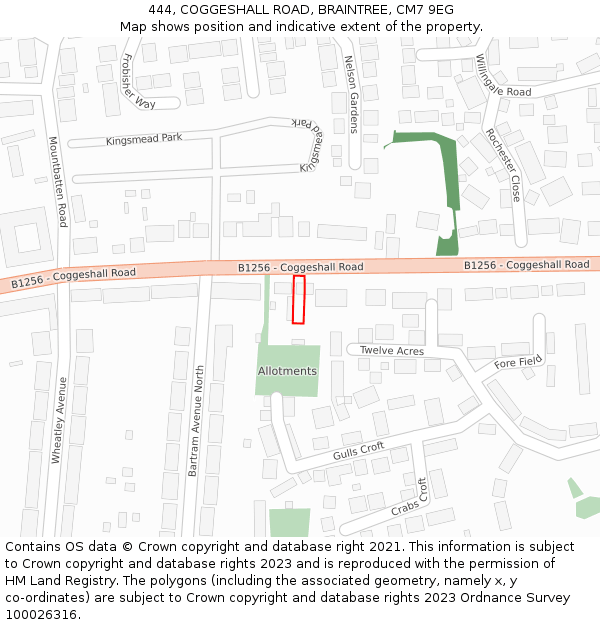 444, COGGESHALL ROAD, BRAINTREE, CM7 9EG: Location map and indicative extent of plot