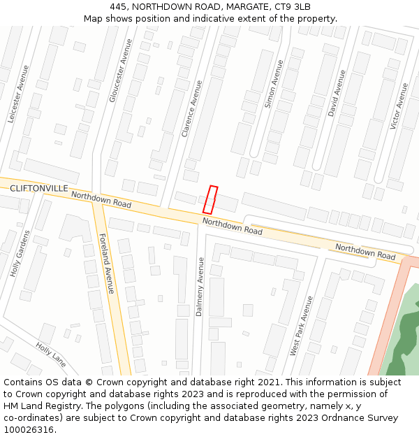 445, NORTHDOWN ROAD, MARGATE, CT9 3LB: Location map and indicative extent of plot