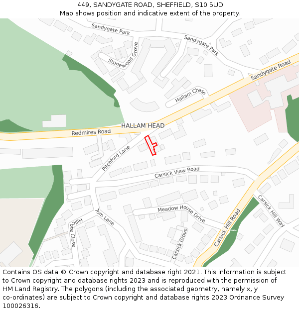 449, SANDYGATE ROAD, SHEFFIELD, S10 5UD: Location map and indicative extent of plot