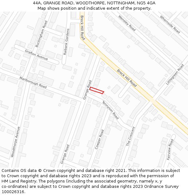 44A, GRANGE ROAD, WOODTHORPE, NOTTINGHAM, NG5 4GA: Location map and indicative extent of plot