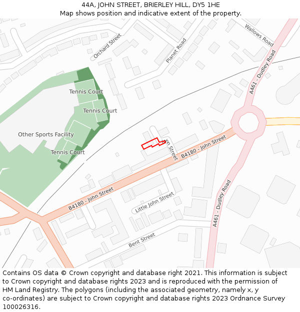 44A, JOHN STREET, BRIERLEY HILL, DY5 1HE: Location map and indicative extent of plot