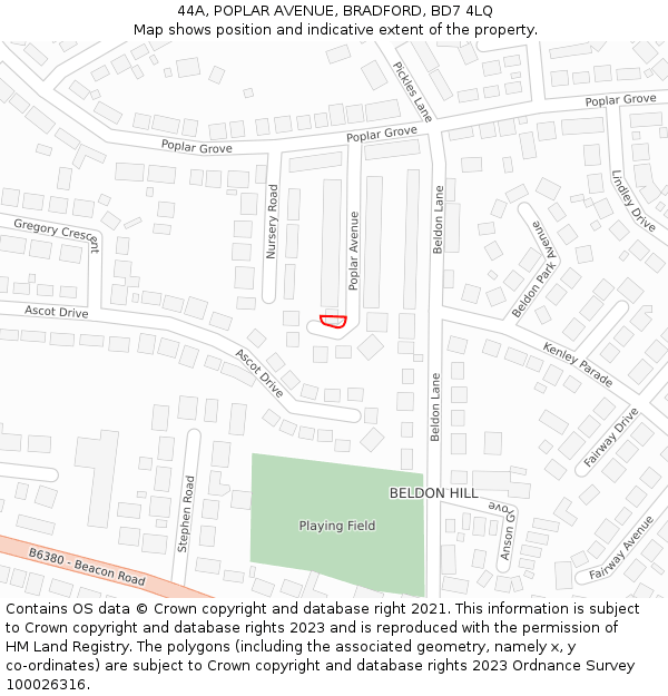 44A, POPLAR AVENUE, BRADFORD, BD7 4LQ: Location map and indicative extent of plot