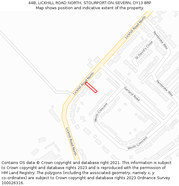 44B, LICKHILL ROAD NORTH, STOURPORT-ON-SEVERN, DY13 8RP: Location map and indicative extent of plot