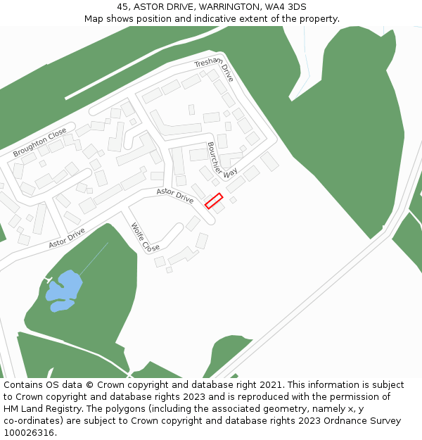 45, ASTOR DRIVE, WARRINGTON, WA4 3DS: Location map and indicative extent of plot