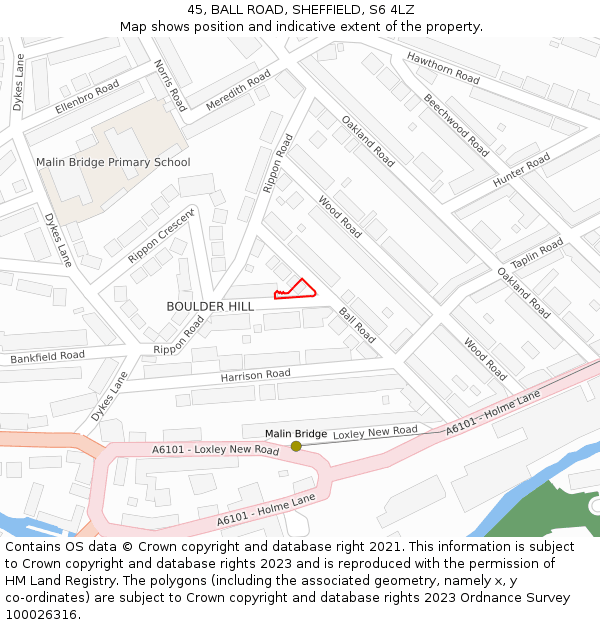 45, BALL ROAD, SHEFFIELD, S6 4LZ: Location map and indicative extent of plot