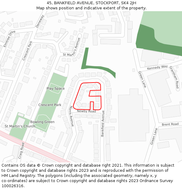 45, BANKFIELD AVENUE, STOCKPORT, SK4 2JH: Location map and indicative extent of plot