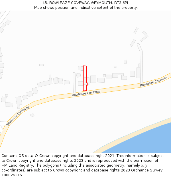 45, BOWLEAZE COVEWAY, WEYMOUTH, DT3 6PL: Location map and indicative extent of plot