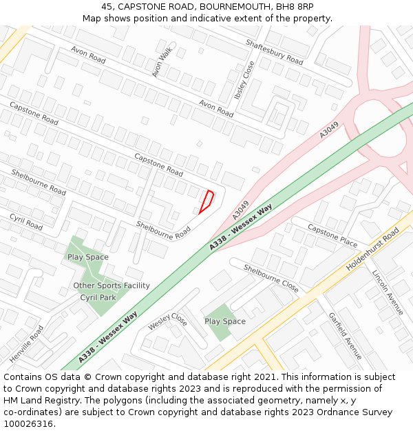 45, CAPSTONE ROAD, BOURNEMOUTH, BH8 8RP: Location map and indicative extent of plot