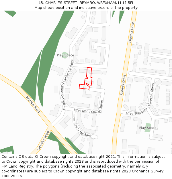 45, CHARLES STREET, BRYMBO, WREXHAM, LL11 5FL: Location map and indicative extent of plot