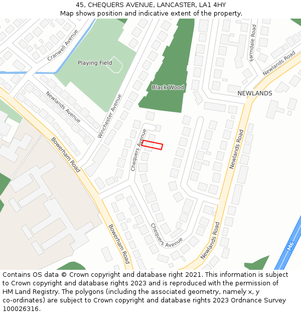 45, CHEQUERS AVENUE, LANCASTER, LA1 4HY: Location map and indicative extent of plot