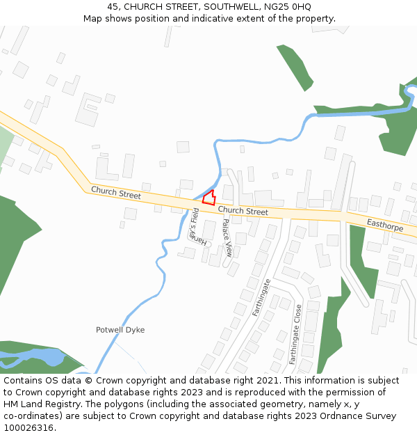 45, CHURCH STREET, SOUTHWELL, NG25 0HQ: Location map and indicative extent of plot