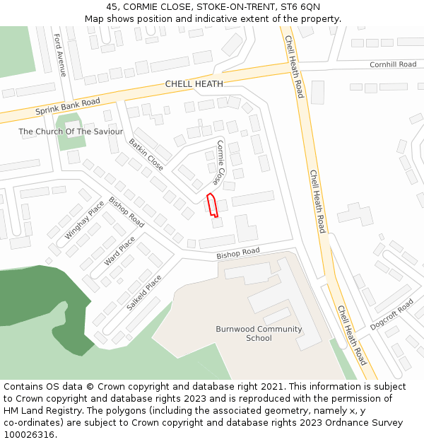 45, CORMIE CLOSE, STOKE-ON-TRENT, ST6 6QN: Location map and indicative extent of plot