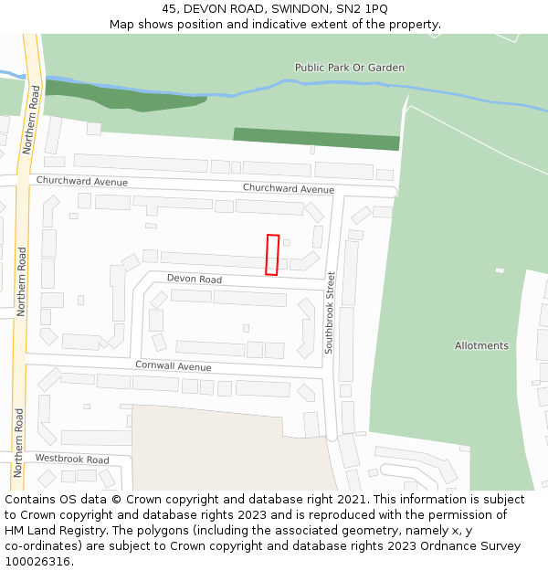 45, DEVON ROAD, SWINDON, SN2 1PQ: Location map and indicative extent of plot