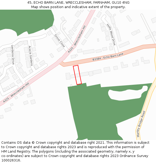 45, ECHO BARN LANE, WRECCLESHAM, FARNHAM, GU10 4NG: Location map and indicative extent of plot