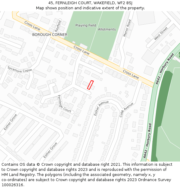 45, FERNLEIGH COURT, WAKEFIELD, WF2 8SJ: Location map and indicative extent of plot