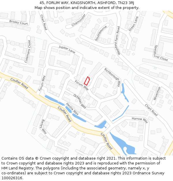 45, FORUM WAY, KINGSNORTH, ASHFORD, TN23 3RJ: Location map and indicative extent of plot