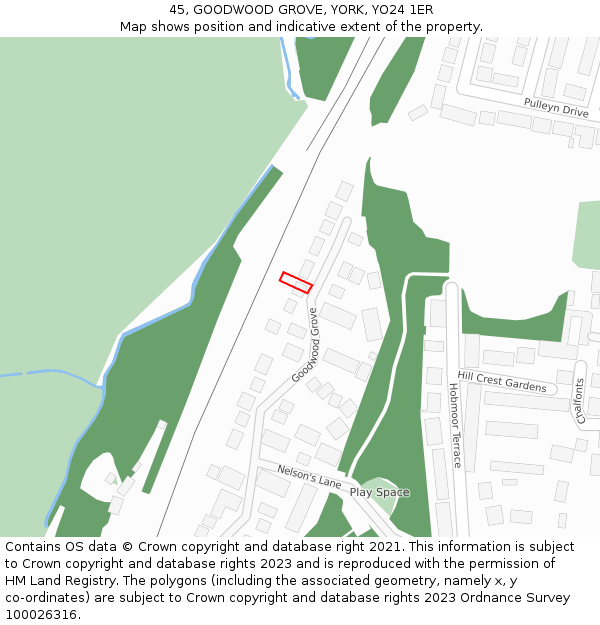 45, GOODWOOD GROVE, YORK, YO24 1ER: Location map and indicative extent of plot