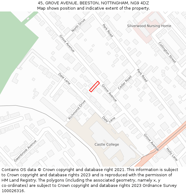 45, GROVE AVENUE, BEESTON, NOTTINGHAM, NG9 4DZ: Location map and indicative extent of plot