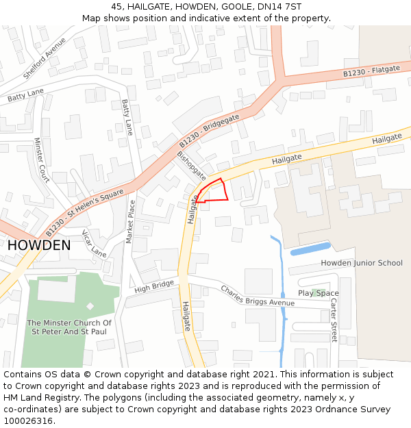 45, HAILGATE, HOWDEN, GOOLE, DN14 7ST: Location map and indicative extent of plot