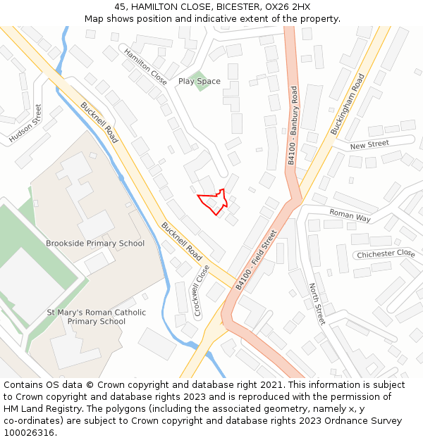 45, HAMILTON CLOSE, BICESTER, OX26 2HX: Location map and indicative extent of plot