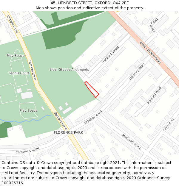 45, HENDRED STREET, OXFORD, OX4 2EE: Location map and indicative extent of plot