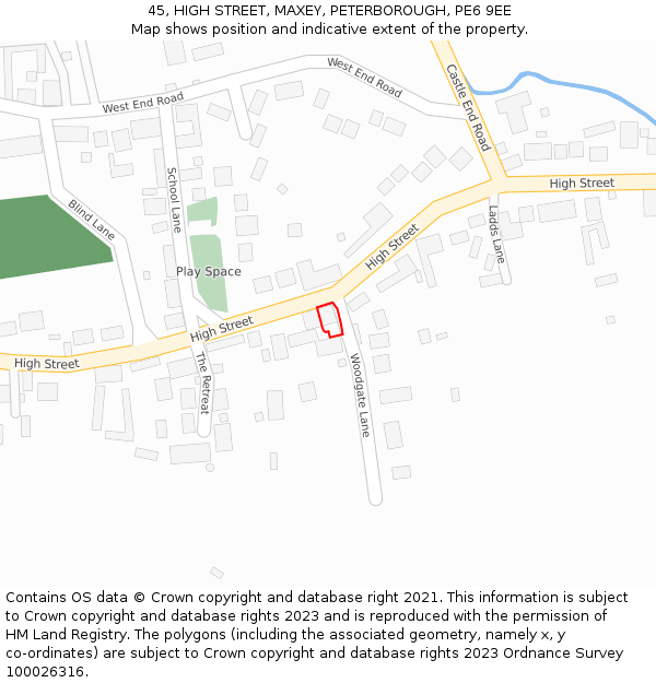 45, HIGH STREET, MAXEY, PETERBOROUGH, PE6 9EE: Location map and indicative extent of plot