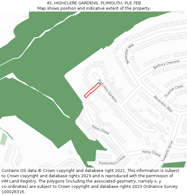 45, HIGHCLERE GARDENS, PLYMOUTH, PL6 7EB: Location map and indicative extent of plot