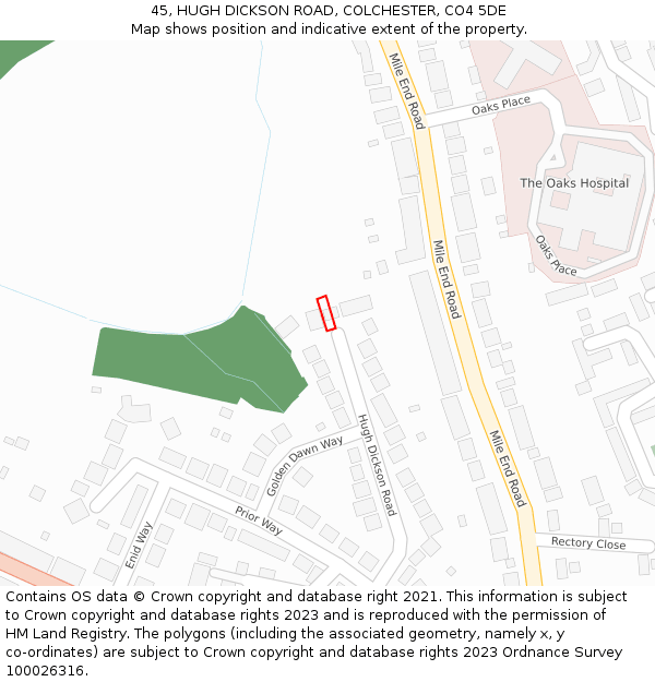 45, HUGH DICKSON ROAD, COLCHESTER, CO4 5DE: Location map and indicative extent of plot