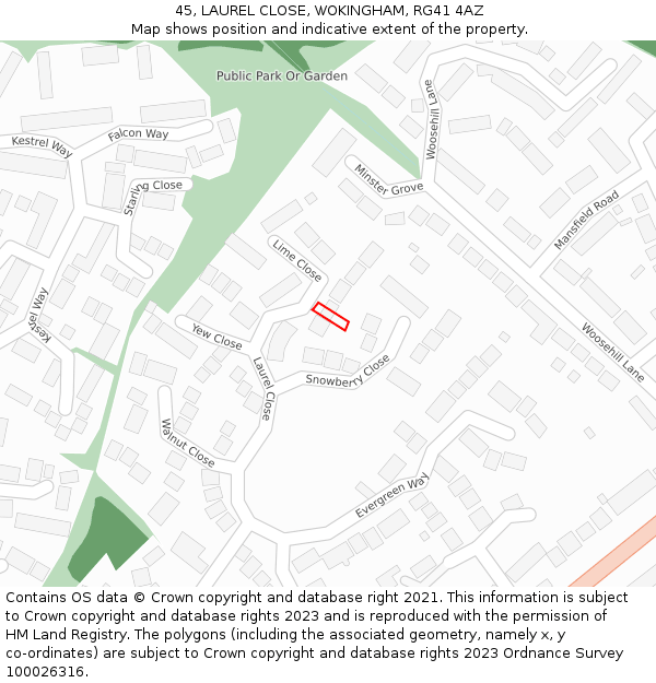 45, LAUREL CLOSE, WOKINGHAM, RG41 4AZ: Location map and indicative extent of plot