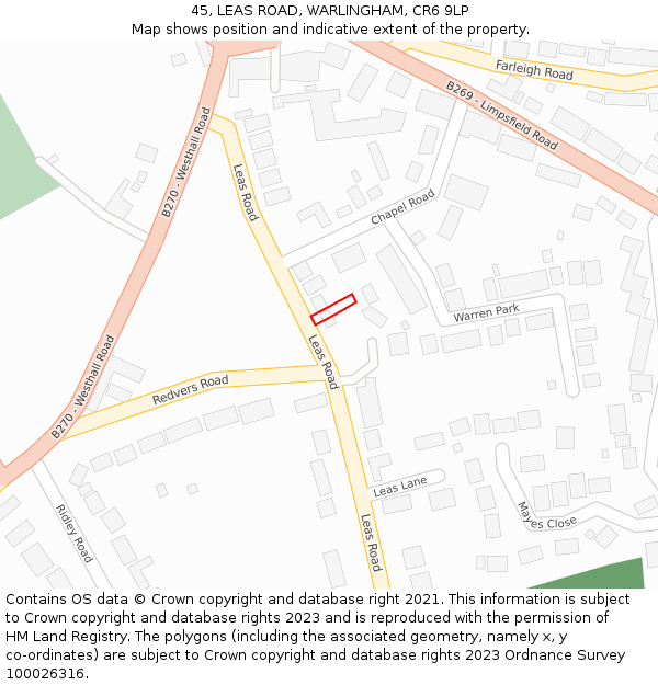 45, LEAS ROAD, WARLINGHAM, CR6 9LP: Location map and indicative extent of plot