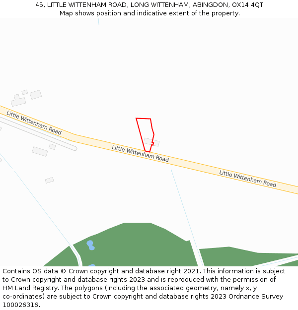 45, LITTLE WITTENHAM ROAD, LONG WITTENHAM, ABINGDON, OX14 4QT: Location map and indicative extent of plot
