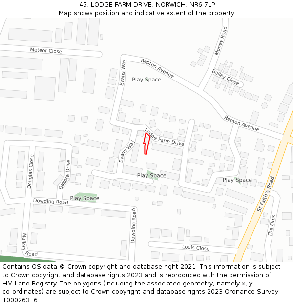 45, LODGE FARM DRIVE, NORWICH, NR6 7LP: Location map and indicative extent of plot