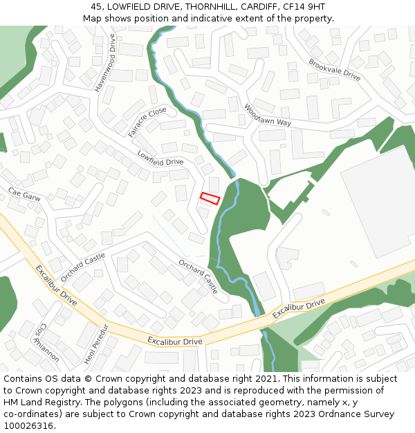 45, LOWFIELD DRIVE, THORNHILL, CARDIFF, CF14 9HT: Location map and indicative extent of plot