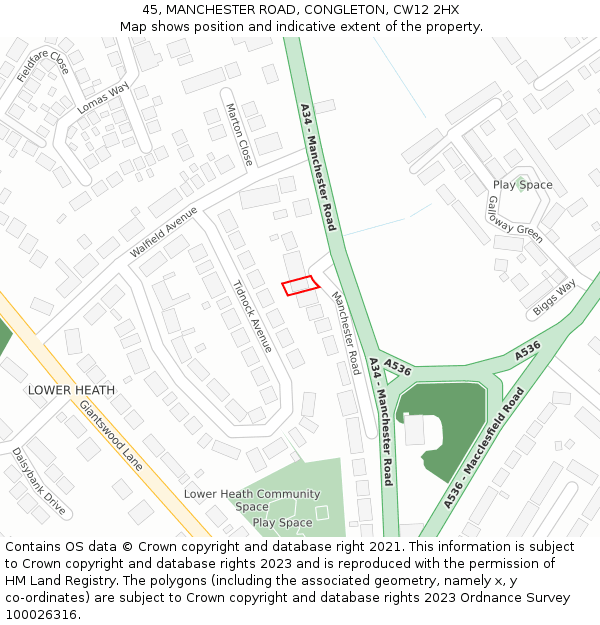 45, MANCHESTER ROAD, CONGLETON, CW12 2HX: Location map and indicative extent of plot