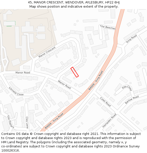 45, MANOR CRESCENT, WENDOVER, AYLESBURY, HP22 6HJ: Location map and indicative extent of plot