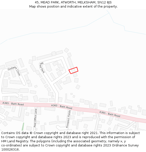 45, MEAD PARK, ATWORTH, MELKSHAM, SN12 8JS: Location map and indicative extent of plot