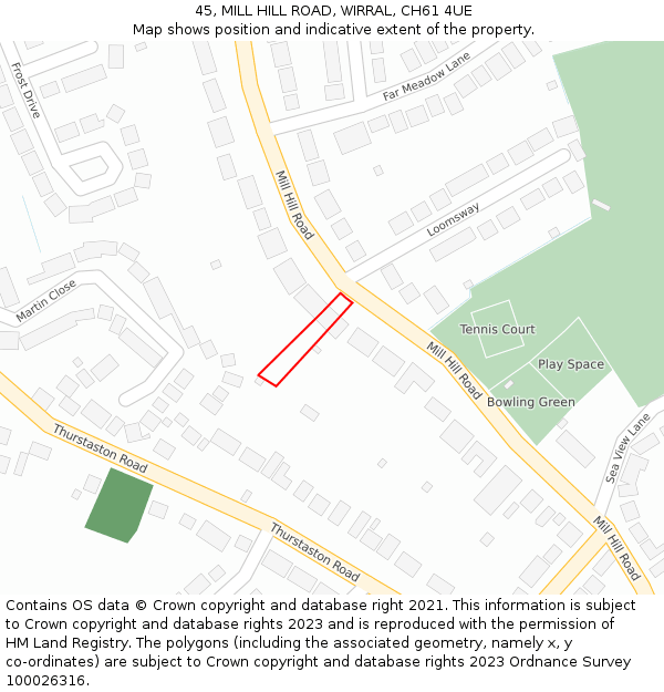 45, MILL HILL ROAD, WIRRAL, CH61 4UE: Location map and indicative extent of plot
